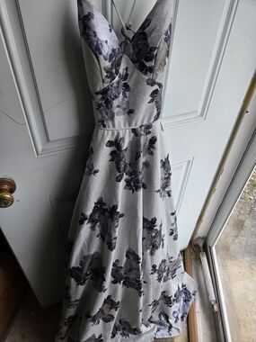 City Studio Silver Floral Prom Dress with Black Floral Print